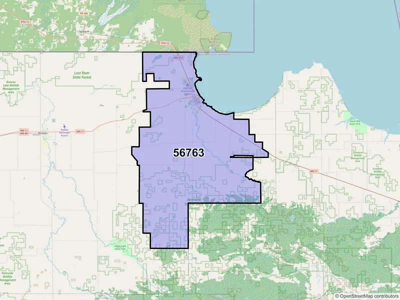 Map of Warroad, Minnesota and ZIP codes