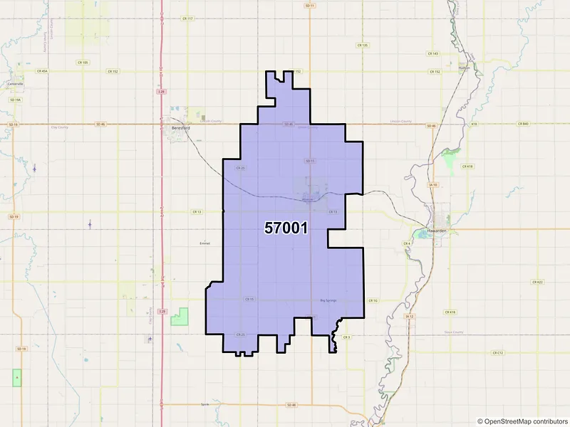 Map of ZIP Code 57001 — Alcester, SD