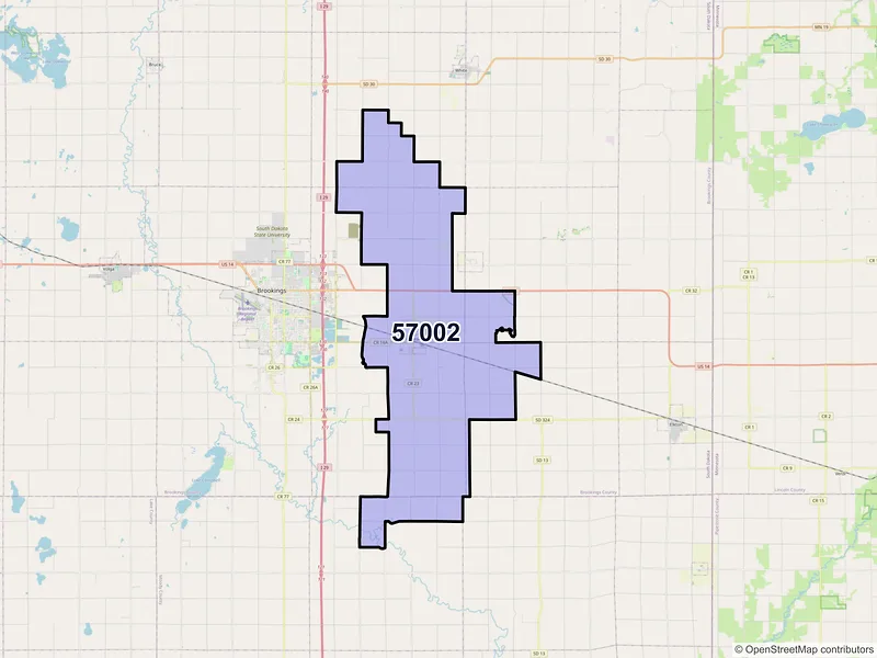 Map of ZIP Code 57002 — Aurora, SD