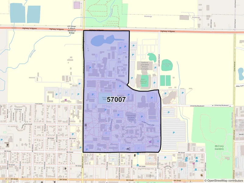 Map of ZIP Code 57007 — Brookings, SD