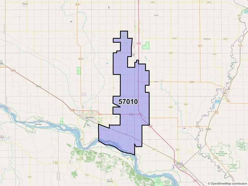 Map of ZIP Code 57010 — Burbank, SD