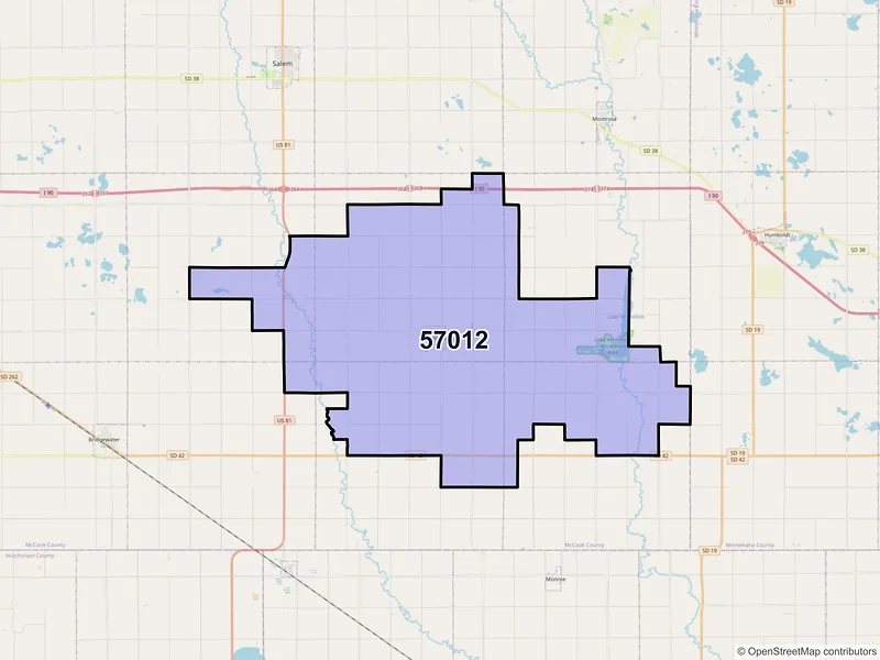 Map of ZIP Code 57012 — Canistota, SD