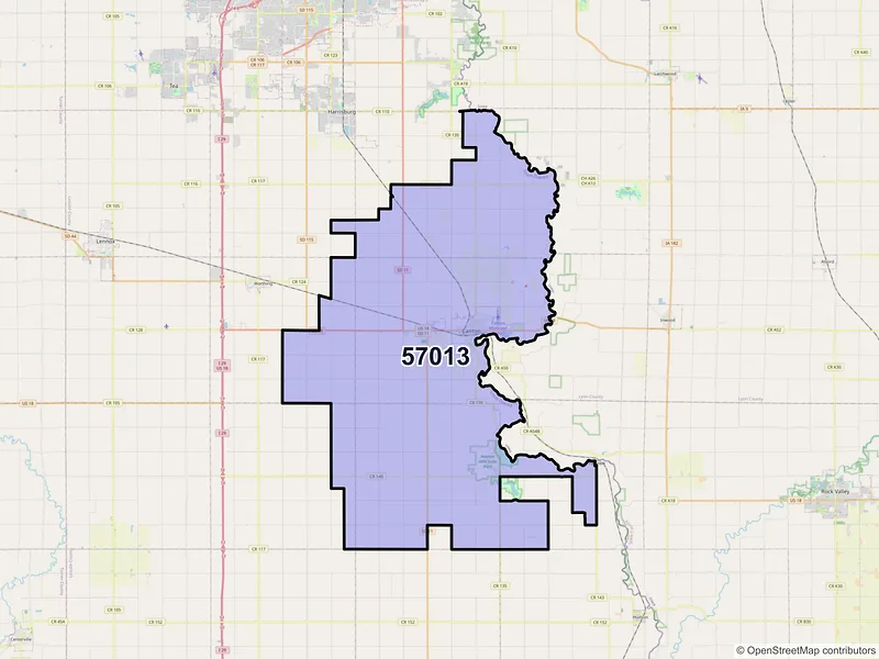 Map of Canton, South Dakota and ZIP codes