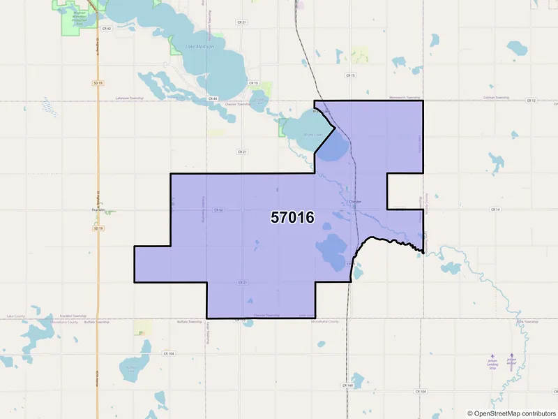 Map of Chester, South Dakota and ZIP codes