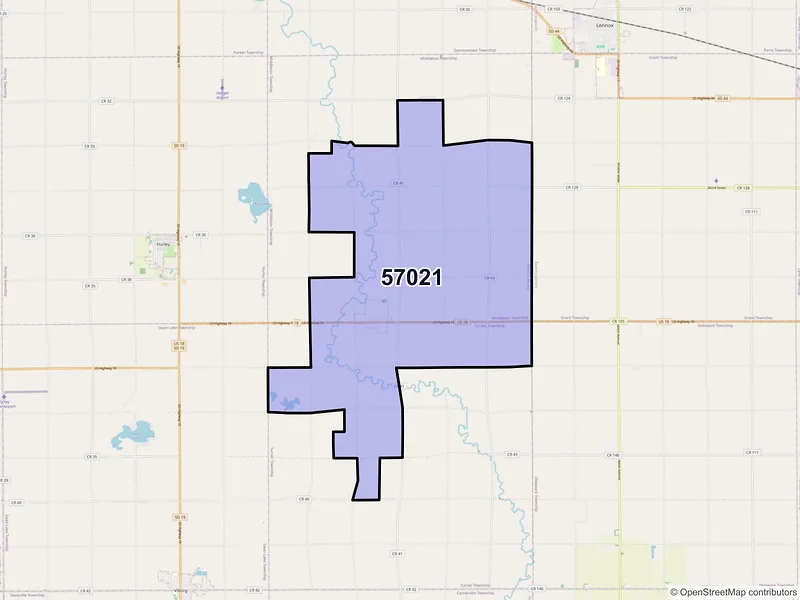 Map of ZIP Code 57021 — Davis, SD