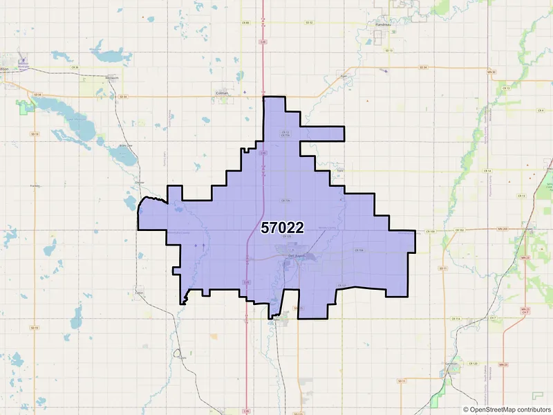 Map of Dell Rapids, South Dakota and ZIP codes
