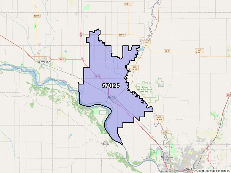 Map of ZIP Code 57025 — Elk Point, SD