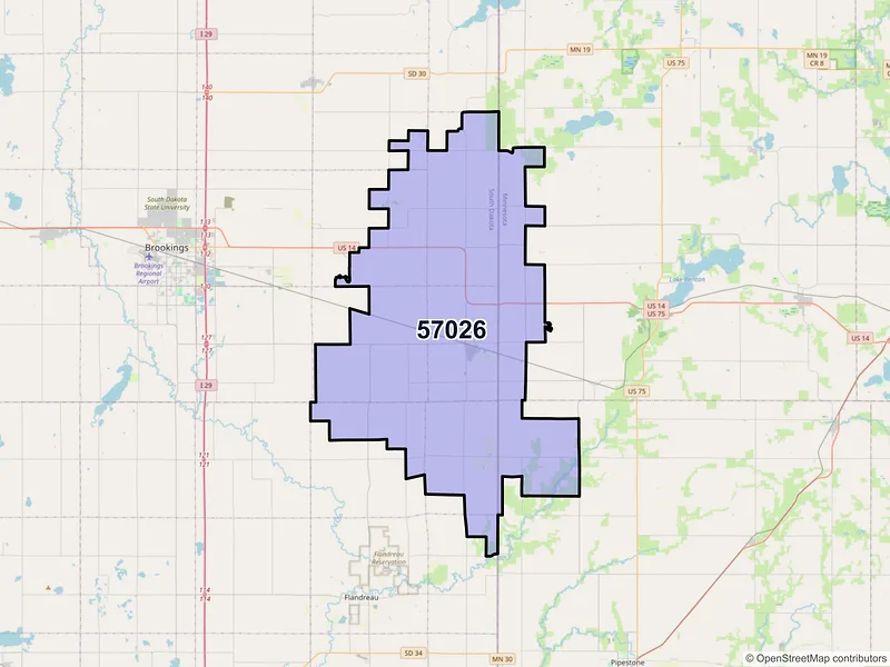 Map of ZIP Code 57026 — Elkton, SD