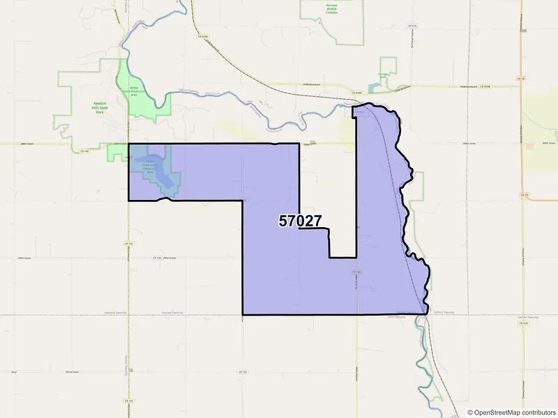 Map of ZIP Code 57027 — Fairview, SD