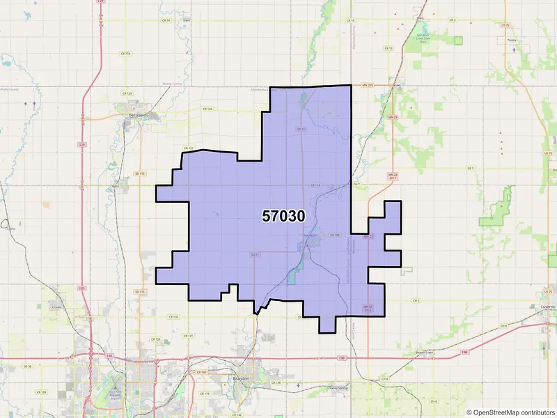 Map of ZIP Code 57030 — Garretson, SD