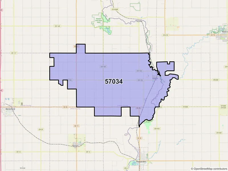 Map of ZIP Code 57034 — Hudson, SD