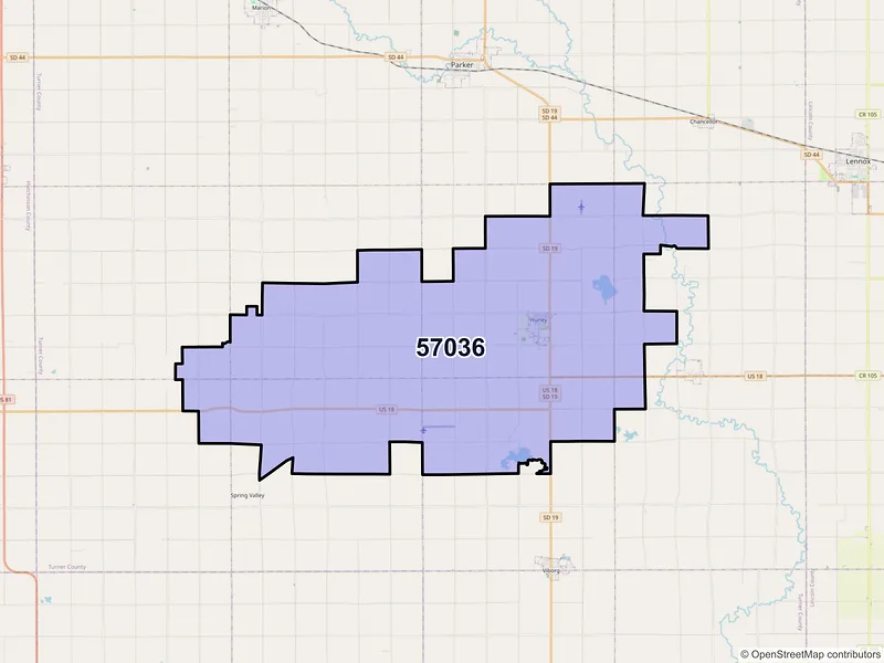 Map of ZIP Code 57036 — Hurley, SD
