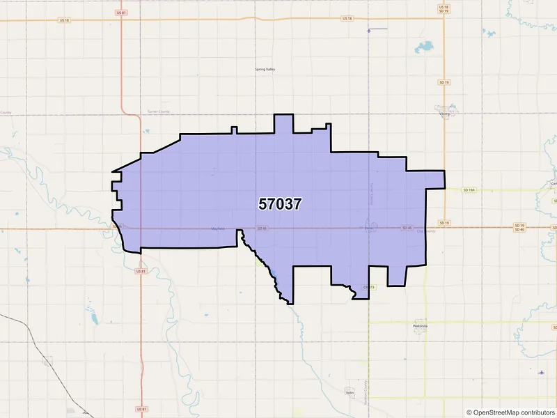Map of Irene, South Dakota and ZIP codes