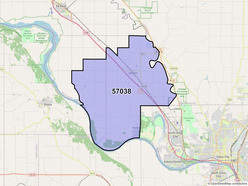 Map of ZIP Code 57038 — Jefferson, SD