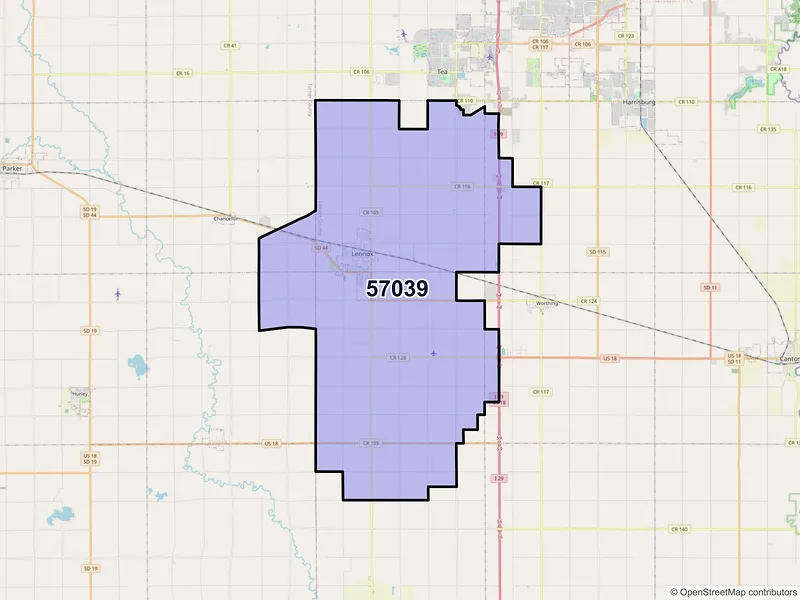 Map of ZIP Code 57039 — Lennox, SD