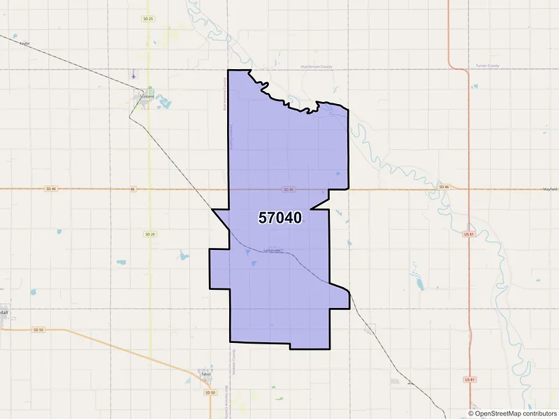 Map of ZIP Code 57040 — Lesterville, SD