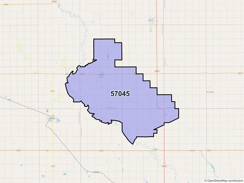 Map of ZIP Code 57045 — Menno, SD