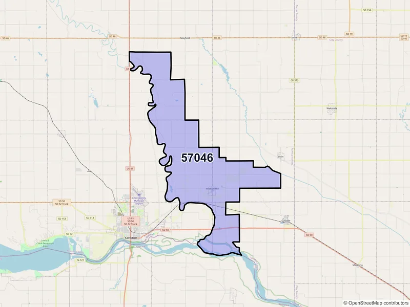 Map of ZIP Code 57046 — Mission Hill, SD
