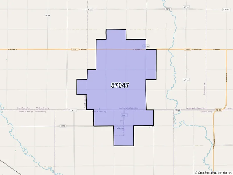 Map of Monroe, South Dakota and ZIP codes
