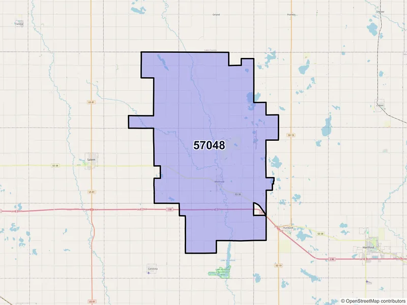 Map of Montrose, South Dakota and ZIP codes