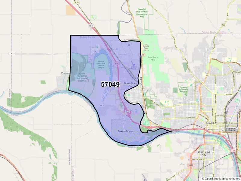 Map of ZIP Code 57049 — North Sioux City, SD