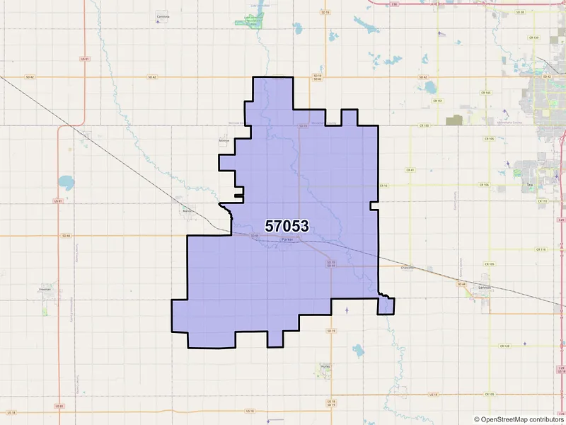 Map of ZIP Code 57053 — Parker, SD