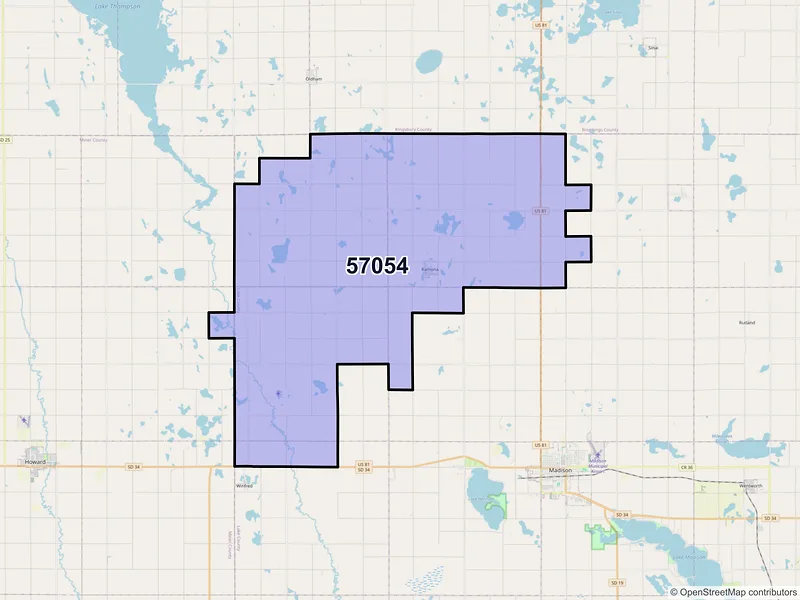 Map of ZIP Code 57054 — Ramona, SD
