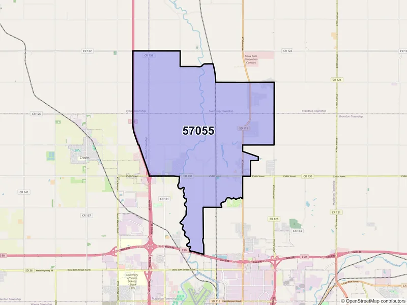 Map of ZIP Code 57055 — Renner, SD