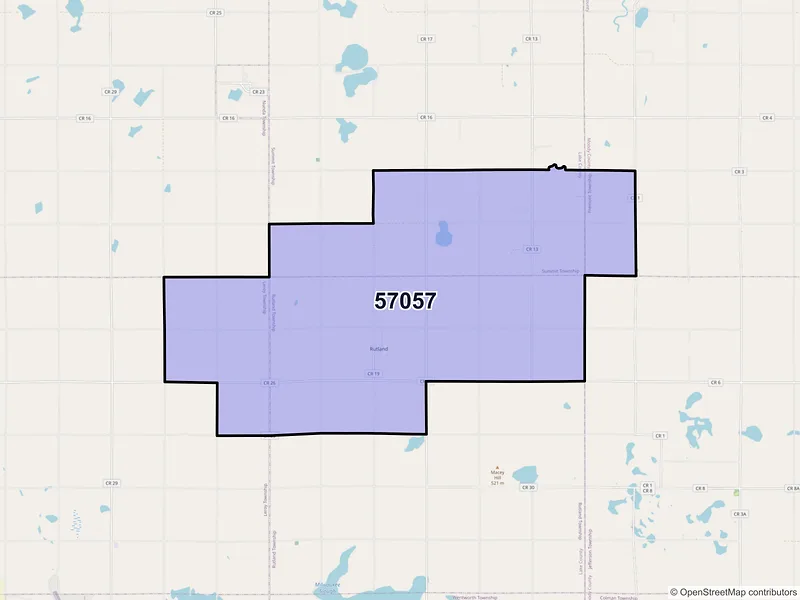 Map of ZIP Code 57057 — Rutland, SD