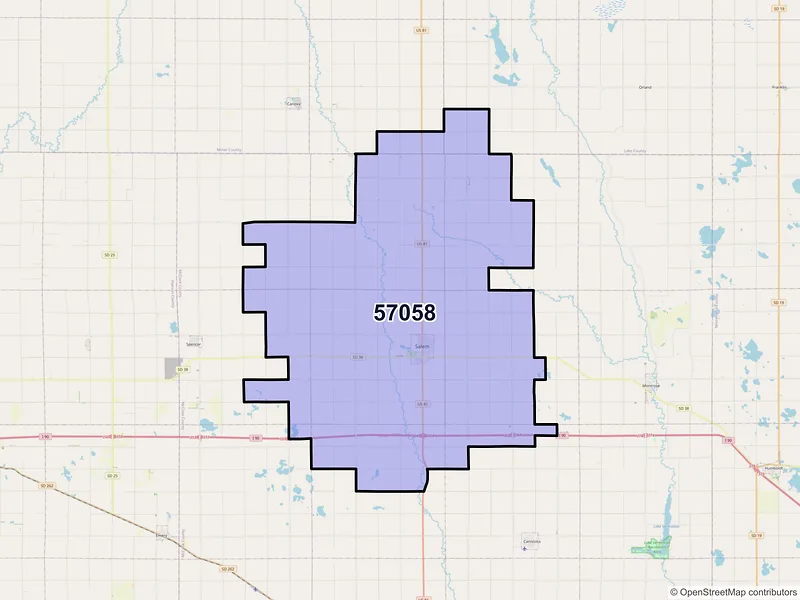 Map of ZIP Code 57058 — Salem, SD