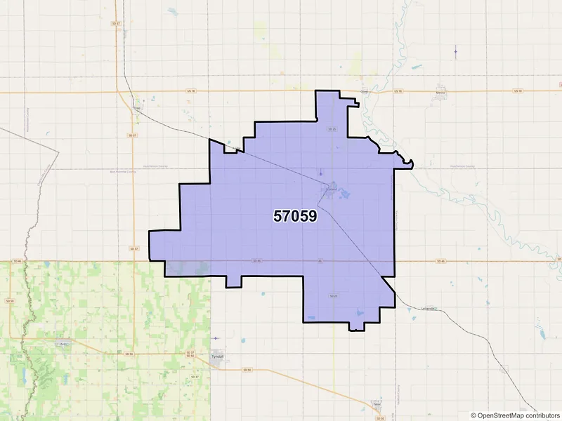 Map of Scotland, South Dakota and ZIP codes