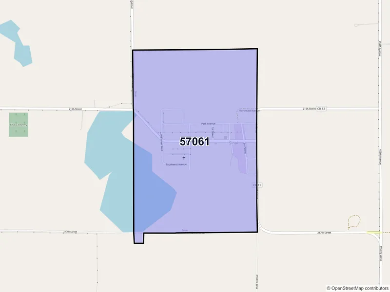 Map of Sinai, South Dakota and ZIP codes