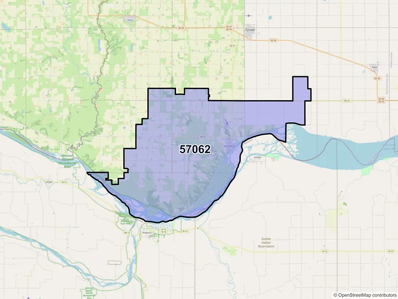 Map of ZIP Code 57062 — Springfield, SD