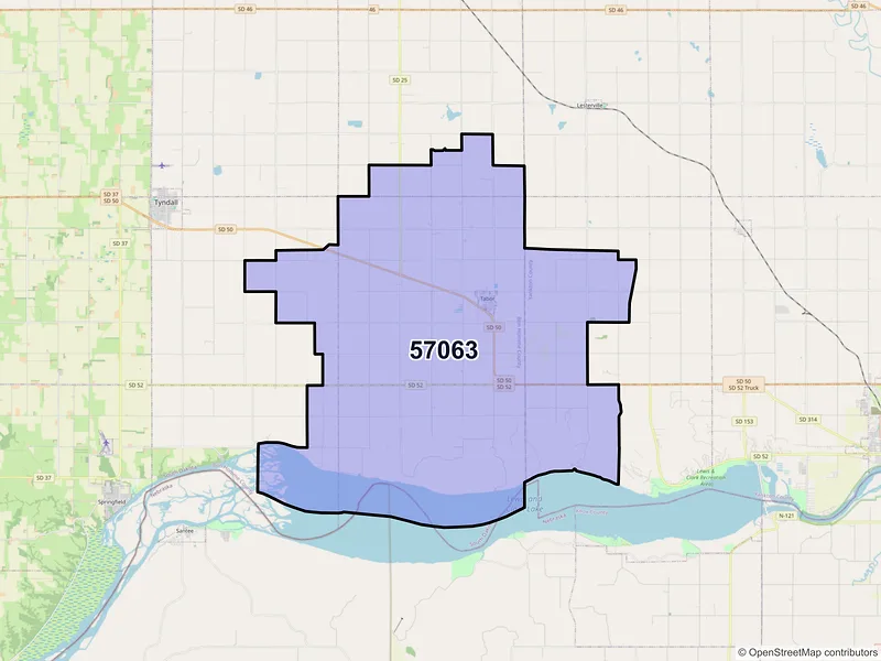 Map of ZIP Code 57063 — Tabor, SD