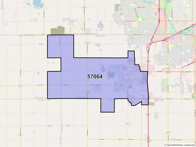 Map of ZIP Code 57064 — Tea, SD