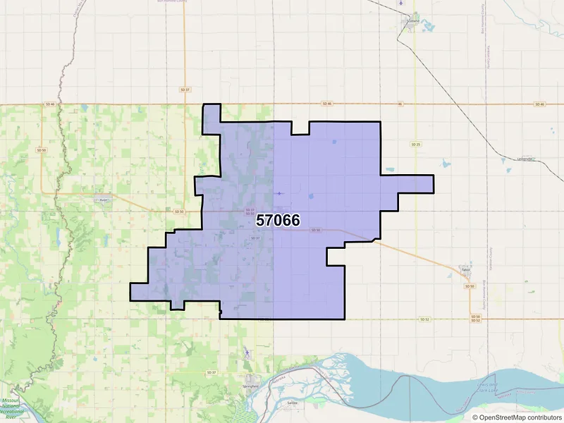 Map of ZIP Code 57066 — Tyndall, SD