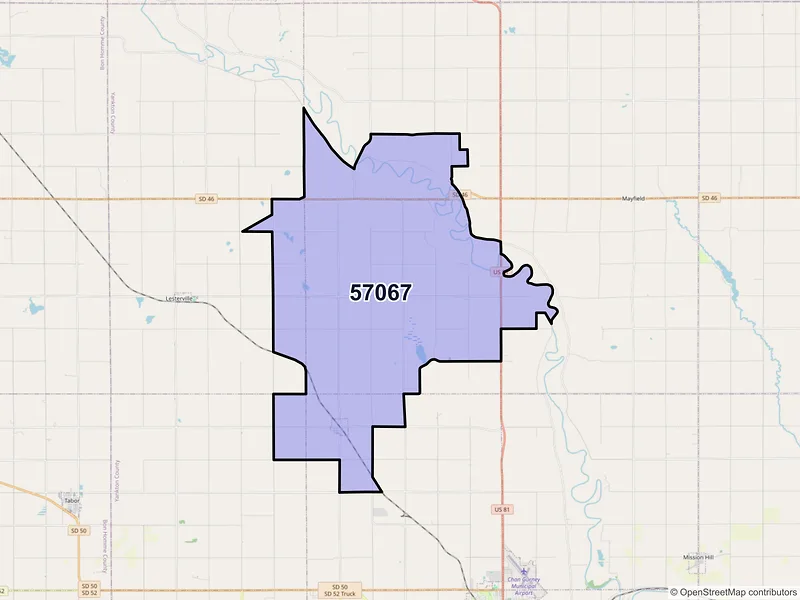Map of Utica, South Dakota and ZIP codes