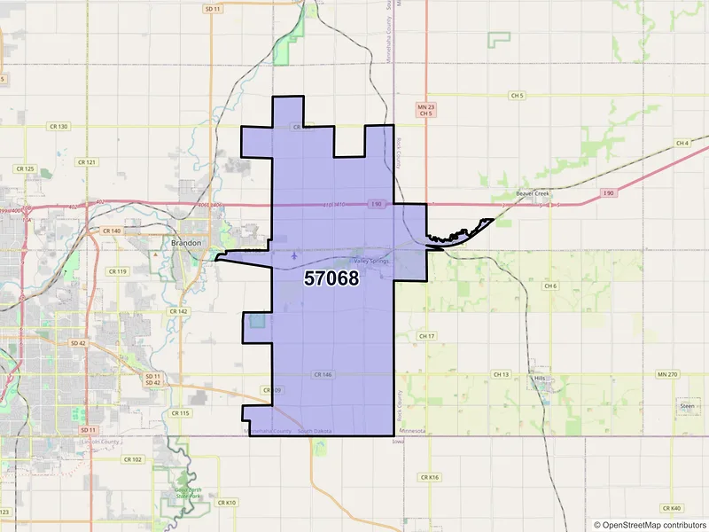 Map of ZIP Code 57068 — Valley Springs, SD
