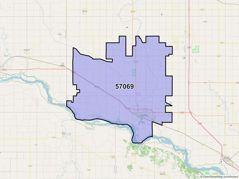 Map of ZIP Code 57069 — Vermillion, SD