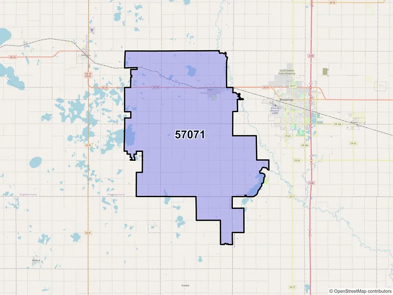 Map of ZIP Code 57071 — Volga, SD