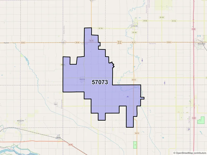 Map of ZIP Code 57073 — Wakonda, SD