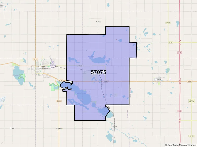 Map of ZIP Code 57075 — Wentworth, SD