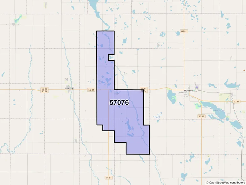 Map of ZIP Code 57076 — Winfred, SD