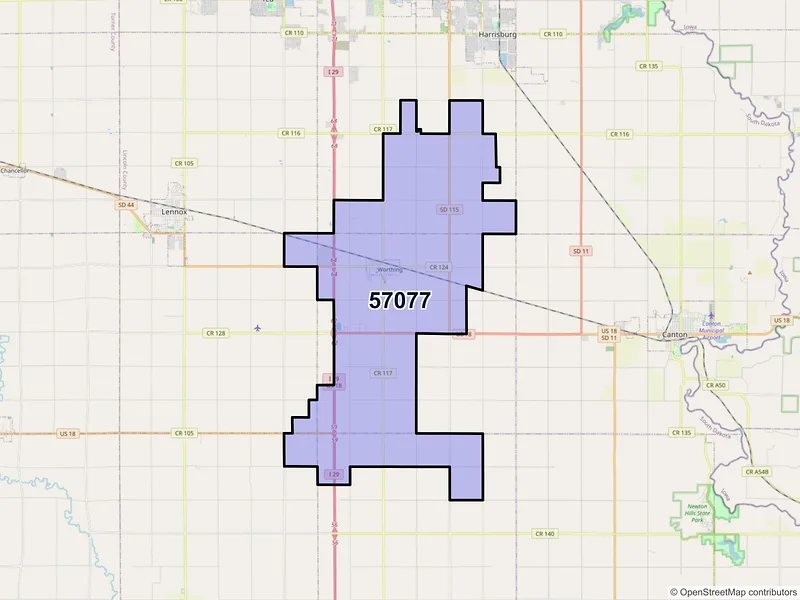 Map of ZIP Code 57077 — Worthing, SD