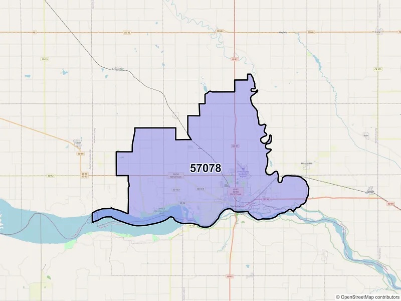 Map of ZIP Code 57078 — Yankton, SD