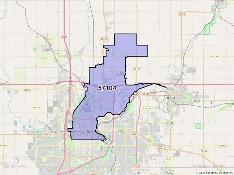 Map of ZIP Code 57104 — Sioux Falls, SD
