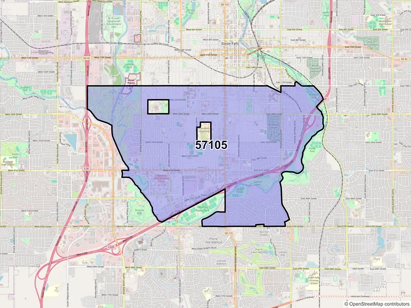 Map of ZIP Code 57105 — Sioux Falls, SD