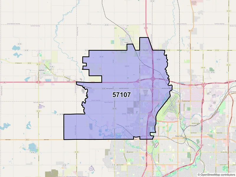 Map of ZIP Code 57107 — Sioux Falls, SD