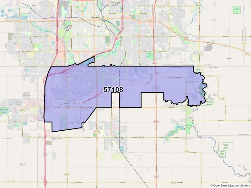 Map of ZIP Code 57108 — Sioux Falls, SD