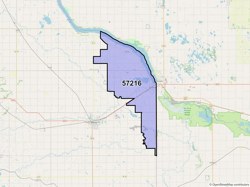 Map of ZIP Code 57216 — Big Stone City, SD